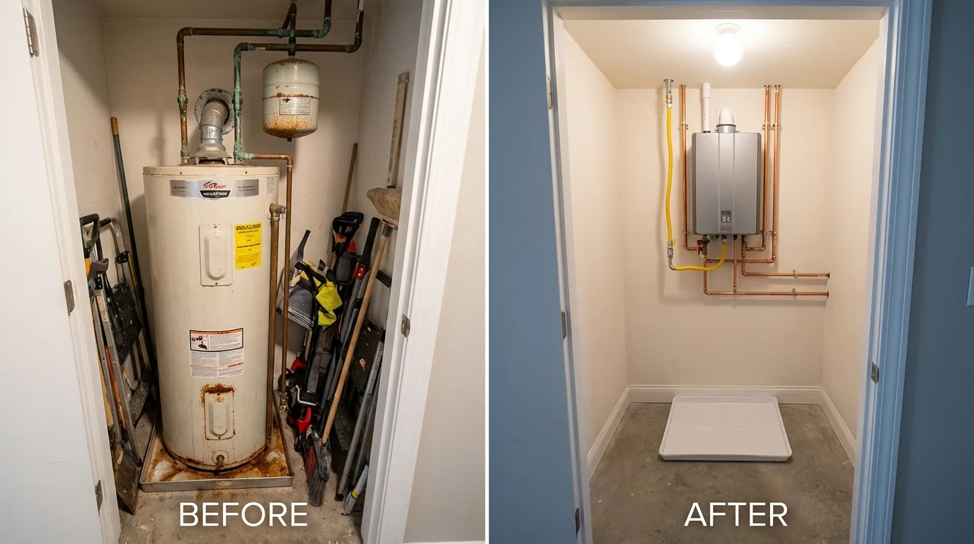 Tank water heater versus wall-mounted tankless unit comparison for Rancho Mirage, CA homeowners